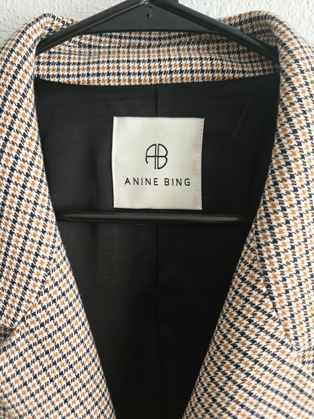 Anine Bing Madeline Beige Houndstooth Double-Button Blazer Size L - Picture 5 of 6